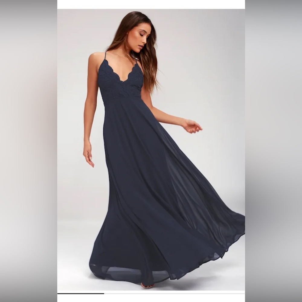 Lulu's Madalyn Navy Blue Lace Maxi Dress